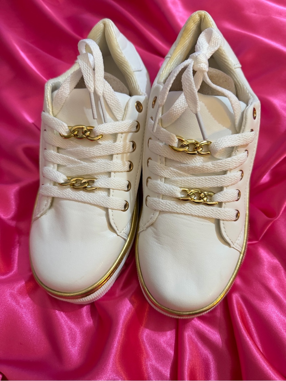 White Women's Fashion Sneakers with Gold Accent